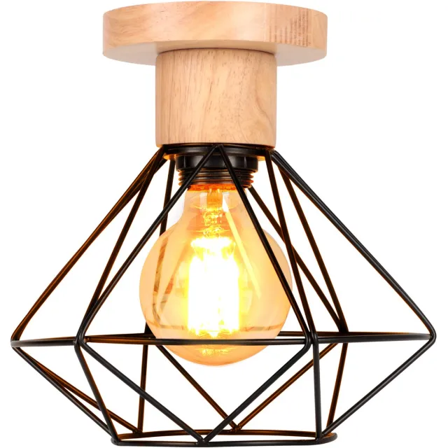 Reality Leuchten Plafondlamp Vintage Woonkamer E27 Plafondverlichting Industrieel Hout voor Slaapkamer Zwart
