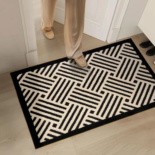 KCVV Deurmat Binnen met Modern Patroon - Schoonloopmat 60x90 cm - Wasbare Vloermat - Antislip Matje - Polypropyleenvezel - Zwart Wit - Voor Hal, Entree en Binnengebruik
