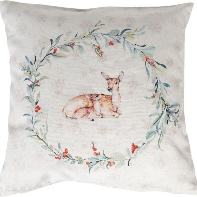 Clayre & Eef Kussenhoes 40x40 cm Wit Groen Katoen Hert