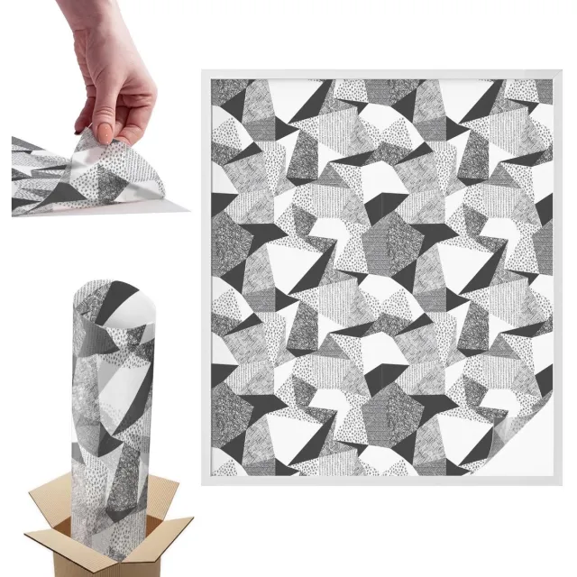 TULUP Raamfolie Anti inkijk - Geometrische figuren Anti inkijk Raamfolie - 100x116 cm - Zwart-wit Raamfolie Tegen inkijk - Zelfklevende Anti inkijk Folie Glas in Lood - Voor op kantoor, voor de woonkamer, voor de hal - Raamfolie Zonwering Zwart-wit - Geometrische figuren