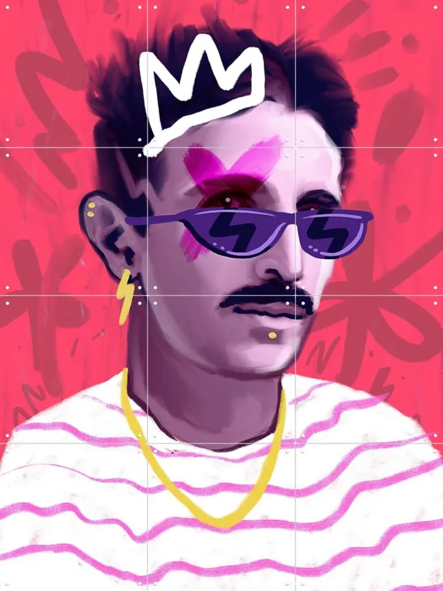 IXXI Nikola Tesla 2, Pop-art by Tadej - 60 x 80 cm - Grote wanddecoratie en posters - Digitale Kunst, Speels, Pop art, Illustraties, Kleurrijk Roze