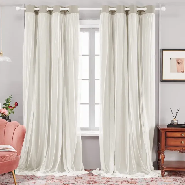 Ibenzoa Grote Verduisteringsgordijnen Set van 2 met Elegante Dubbellaagse Voile en Ringen Beige
