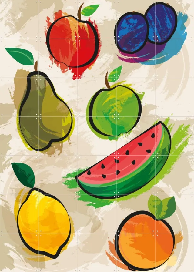 IXXI Fruits, Markus Laible - 100 x 140 cm - Grote wanddecoratie en posters - Speels, Pop art, Illustraties, Gemengde Technieken, Grafisch Ontwerp Rood