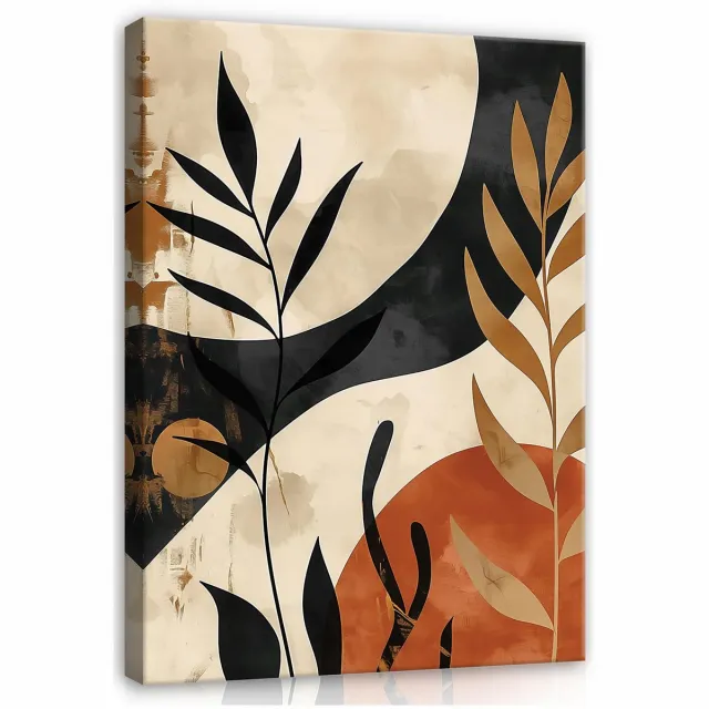WALLARENA Canvas schilderij - 100x70 cm - moderne boho bladeren voor slaapkamer en woonkamer multikleurig