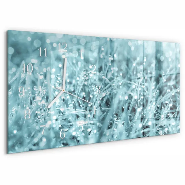 TULUP Wandklok - Koude dauw Moderne Wandklok Glas - 60x30 cm - Turkoois Wandklok Glas Decoratie - Witte Handen - Rechthoekige Wandklok - Decoratieve Glazen Klok - Glazen Wandklok Design Turkoois - Koude dauw