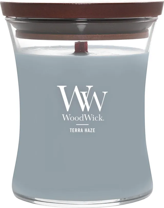 Woodwick Hourglass Medium Geurkaars - Terra Haze - 60 branduren Blauw
