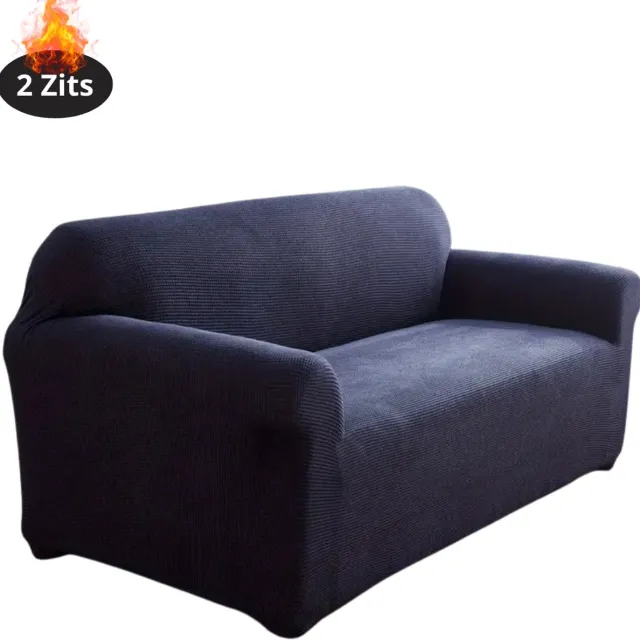 Bovista Bankhoes - Bankbeschermer - Stretch - Sofa Cover - Effen - Marineblauw - 2 Zits
