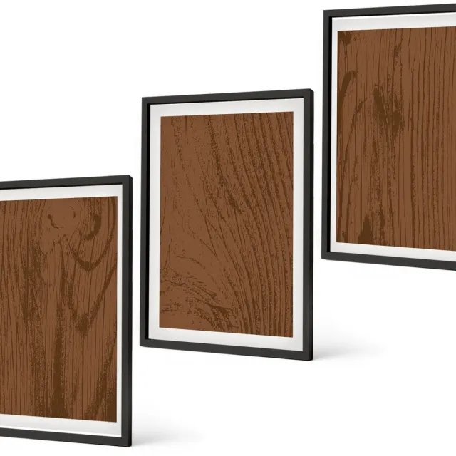Coloray 3-Delige Schilderij Set - Houtpatroon, Boomschorsstructuur, Minimalisme - 40 x 60 cm - Wanddecoratie - Schilderijen Set - Kantoor - Interieur Decoratie Zwarte lijst