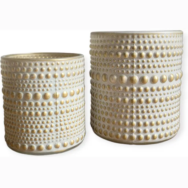 Spant7 Set/2 - Waxinehouders - Glas - Goud/Creme - 10cm en 8cm hoog