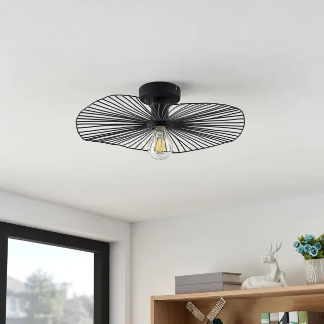 Lindby plafondlamp - 1licht - ijzer - H: 11 cm - E27 - mat zwart