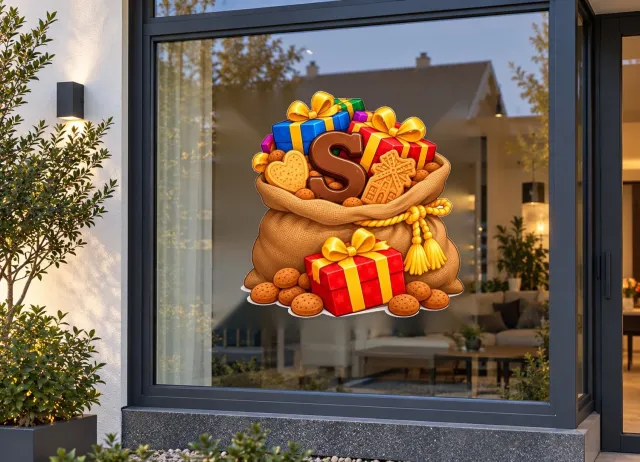 De Stickerman Sinterklaas Raamsticker 30cm Breed Herbruikbaar Weerbestendig (V7) Multi