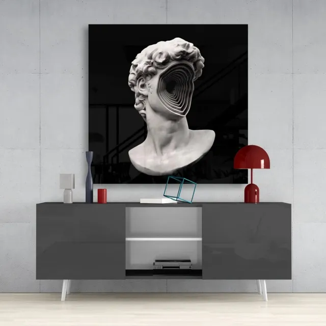 Insigne Art Vierkant Glasschilderij Abstract David Beeld - Modern Surreal Design - Gehard Glas - Luxe Wanddecoratie - 100 x 100 cm Zwart
