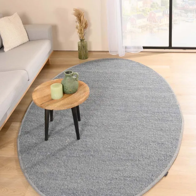 Nordic Weavers Wollen vloerkleed ovaal - Lett staalblauw 152x245