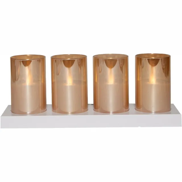 Anna's Collection LED theelichthouders kaarsen - in glas - 4x stuks - oranje/amber - afstandsbediening en oplaadstation