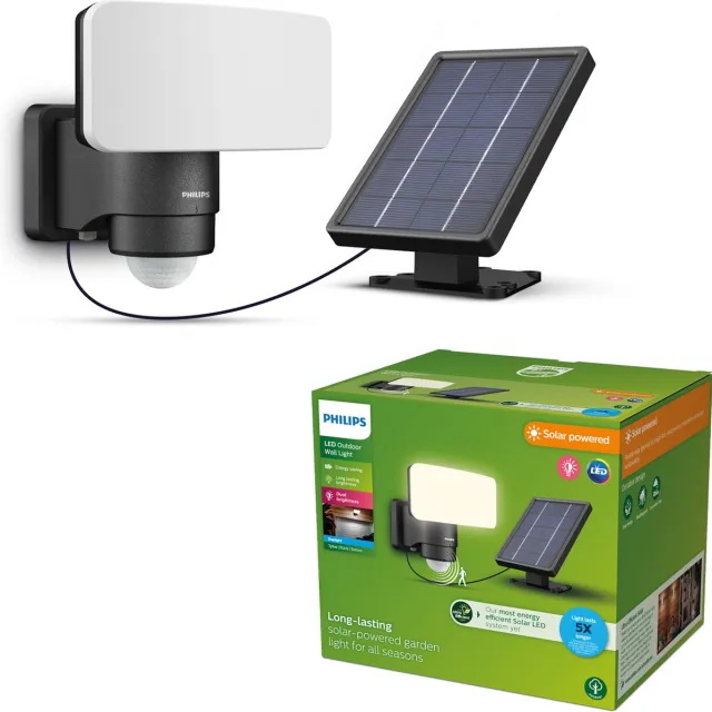 Philips Tylus beveiligingslamp - UltraEfficient LED - Solar buitenlamp - Koel wit licht; 5000K - Zwart - Bewegingssensor - Schemersensor - Zonne-energie