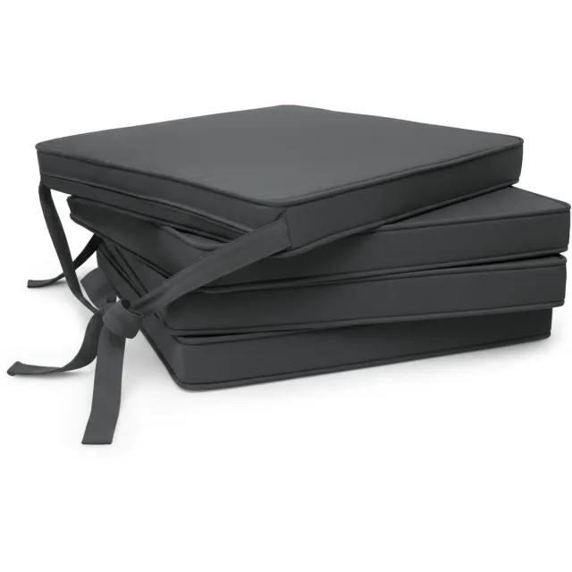 Famanu Set van 4 stoelkussens met linten, non-slip voor extra comfort en ondersteuning Zwart