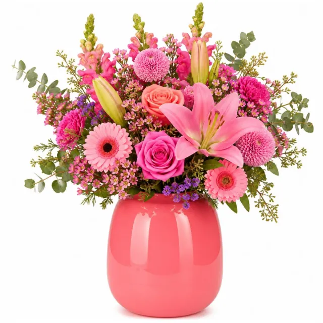 Plume Living Vaas Amelie - glans candy roze - D22 x H25 cm - glas - bloemenvaas - voor stelen en boeketten Zalmroze
