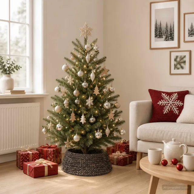 vidaXL Kerstboomkraag Rond Zwart Dia. 45 x 22 cm Waterhyacint