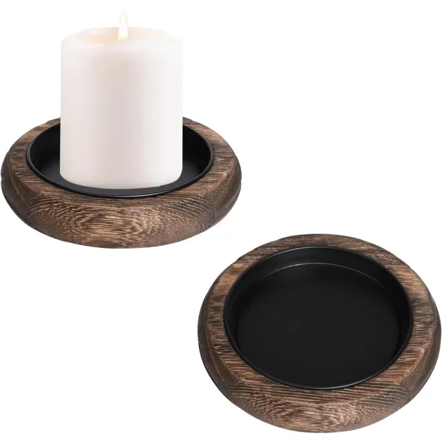Allecto Plus Set van 2 houten kaarsenborden met stompkaarsen - 10 cm - Bruiloftskaarsen en doopkaars - Kaarsenhouder en onderzetter Any
