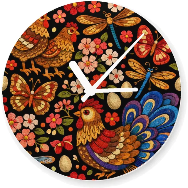 Mr Cadeautjes Glazen klok Ø 20 - design Een tuinpatroon met vlinders, libellen en bloemen in een han | cadeau Wit