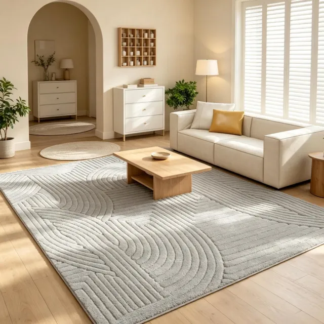 MIVRAY Vloerkleed – Geometrisch Reliëf En Antislip – 230 x 160 cm – Polyester En Katoen – Grijs – Voor Woonkamer, Hal Of Werkkamer