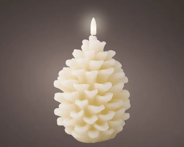 Lumineo LED kaars dennenappel crème met vlam-effect - ø10,5x15,6 cm Beige