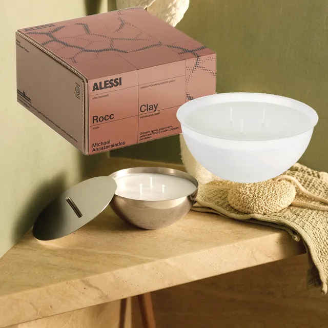Alessi Rocc-Set-Small-Clay-Geurkaars-mét-Container gepolijst rvs