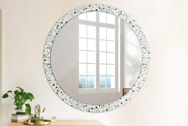 Coloray Bedrukte Spiegel - Natuursteen Spiegel Lijst Met Print - 100 cm - Wit Bedrukte Spiegel - Spiegel Lijst Met Print - Spiegel Met Print - Wandspiegel Met Print Wit Natuursteen