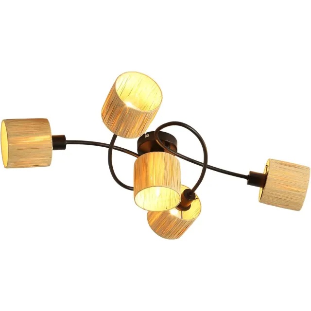Glitzerlife Plafondlamp Plafondspot - 5xE14 fitting - opbouwspots - 350 graden draaibaar 90 graden zwenkbaar - Boho Vintage Natuurlijk - Ø72cm - Zwart & Natuurlijke Kleur - excl. lichtbron