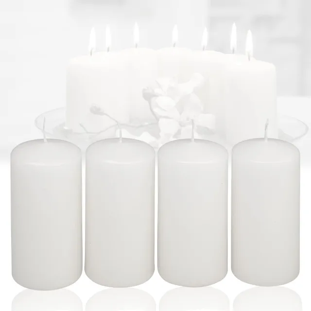 Famanu Set van 4 witte stompkaarsen, 4,8 cm x 8 cm, kerstkaarsen voor adventskrans en kerstdecoratie, sfeervolle kaarsen voor de feestdagen
