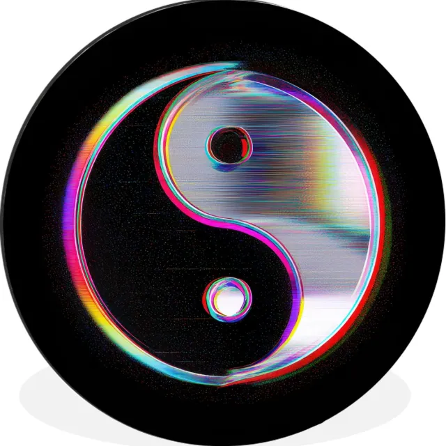 WallCircle Wandcirkel - Muurcirkel - Yin-Yang - Cirkel - Regenboog - Aluminium - Dibond - 90x90 cm - Binnen en Buiten Yin-Yang - Cirkel - Kleurrijk