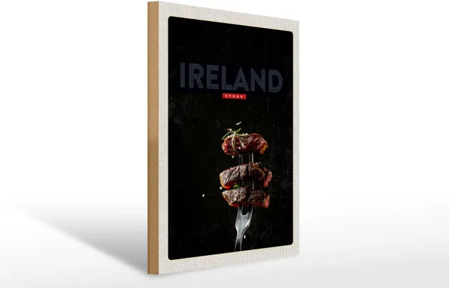 Femer Holzschild Reise 30x40cm Irland Fleisch Steak Gabel