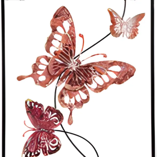 Pro Garden Wanddecoratie vlinder - roze - 43 x 38cm - metaal - metalen frame met vlinders