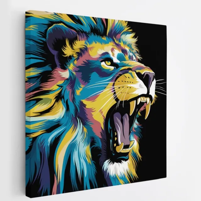 Saammp Canvas Schilderij - Abstracte Leeuw - Kleurrijk - Dieren - Natuur - 60x60 - Foto op canvas - Wanddecoratie - Muurdecoratie Woonkamer - Slaapkamer decoratie - Canvas Print Multicolor