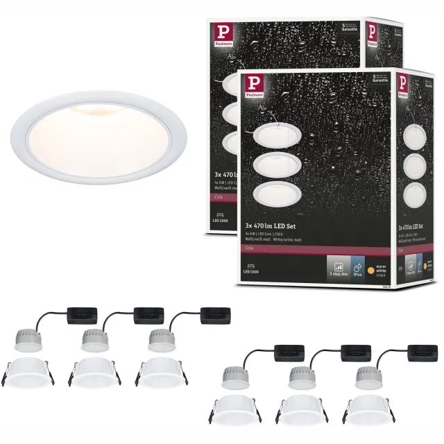 Paulmann Set LED-inbouwlamp Cole Coin Set van 6 IP44 88 mm Coin 6x6W 6x470lm 230V dimbaar 2700K Wit mat