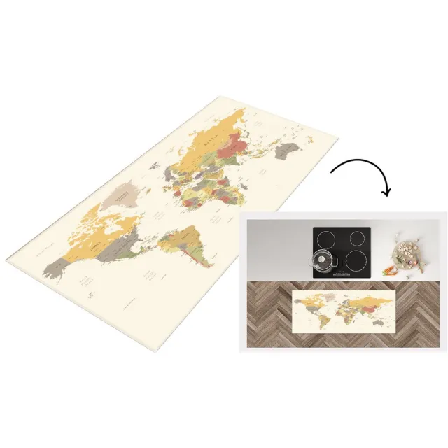 KitchenYeah Keukenloper - Loper keuken - Wereldkaart - Oranje - Simpel - Keukenloper vinyl Multicolor