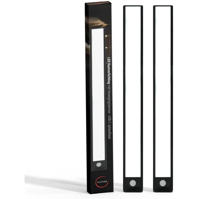 Victox LED Kastverlichting met bewegingssensor - 2 x 40 cm - USB-C Oplaadbaar - 3 Kleurtemperaturen - Magnetisch - Draadloos - Zwart (2-PACK) Zwart 40cm 2pack