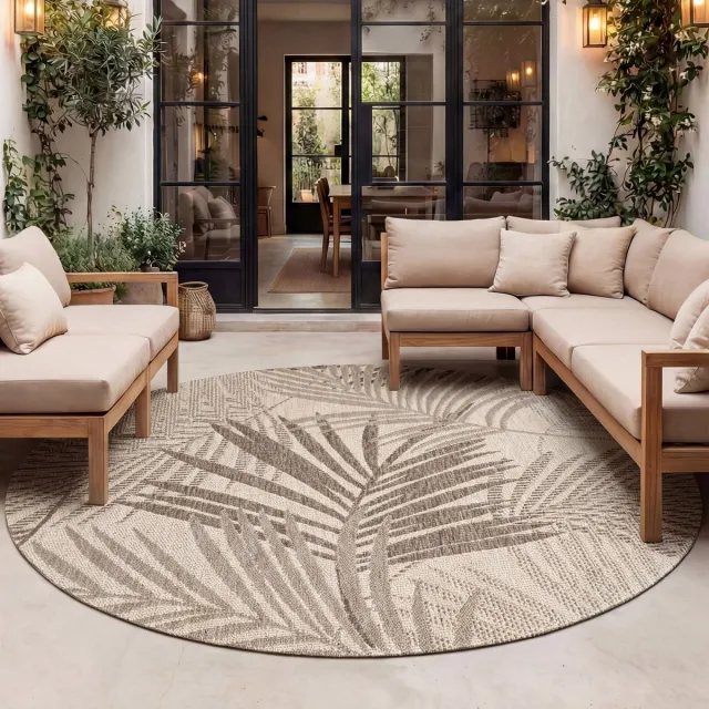 Fraai Rond buiten vloerkleed - Tiga Palm Taupe - Ø 120cm