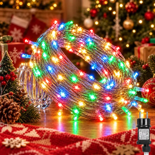 LAPAMAX Kerst Lichtsnoer Buiten IP44-Fairy Lights-LED Kerstverlichting Buiten-Lichtslinger met 8 Lichtstanden&Geheugen-Timer 6U/18U-Veilige 31V Laagspanning&Energiezuinig voor Tuin,Balkon&Kerstboom-100 LED-10m-Multicolor-1 Stuk
