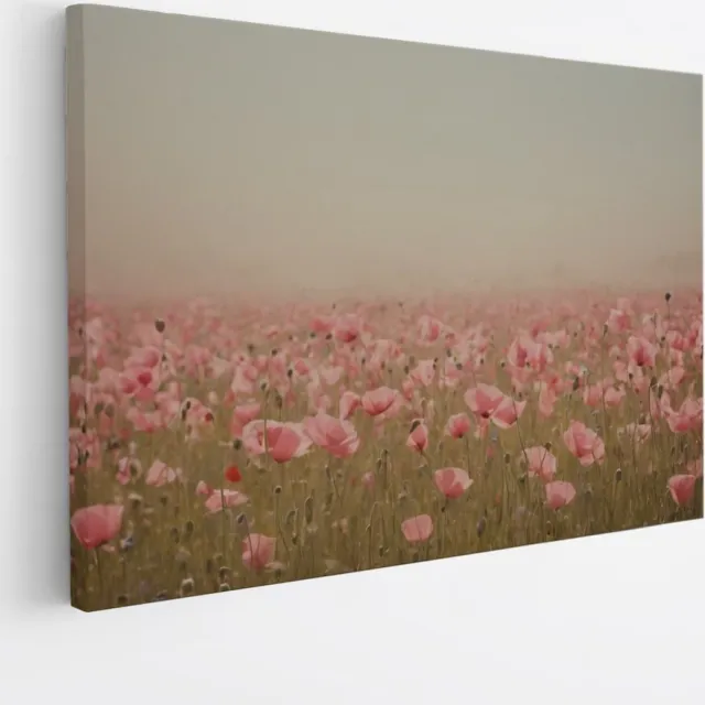 Saammp Canvas Schilderij - Mistig Bloemenveld - Natuur - Abstract - 40x30 - Foto op canvas - Wanddecoratie - Muurdecoratie Woonkamer - Kantoor Decoratie Multicolor