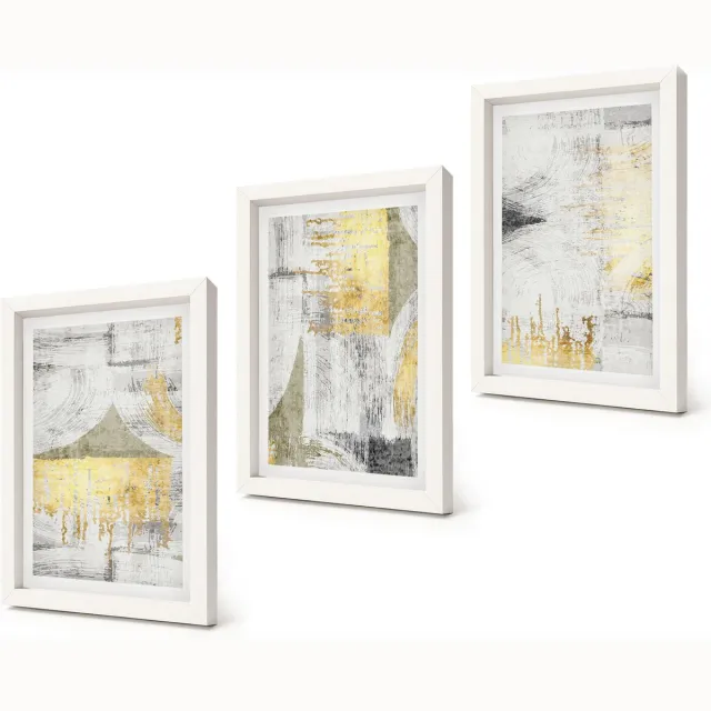 Coloray 3-Delige Schilderij Set - Abstracte minimalistische, modieuze schilderpatronen - 20x30 - Wanddecoratie - Muurdecoratie - Woonkamer - Decoratieve Schilderijen witte lijst