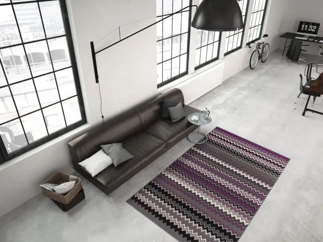 Padiro stijlvol laagpolig vloerkleed 160 x 230 cm - paars - modern streeppatroon - voor vloerverwarming - van polypropyleen en jute