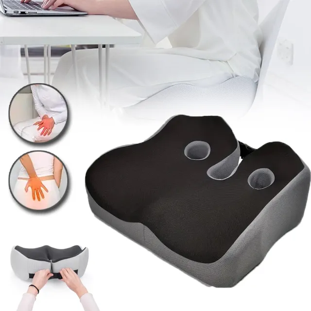 CHOOLY Ergonomisch Zitkussen met Memory Foam - 45x39x14cm - Verlicht Rug- Heup- Stuitbeenpijn - Anti-Slip Onderkant Ademende Hoes - Voor Bureaustoel Autostoel Thuiswerkplek - Zwart
