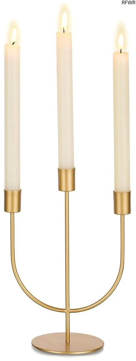 RFWR Elegante Kandelaar Houder voor Bruiloft en Feestdecoratie - Minimalistische 3-Rms Taper Kaarsenhouders goud