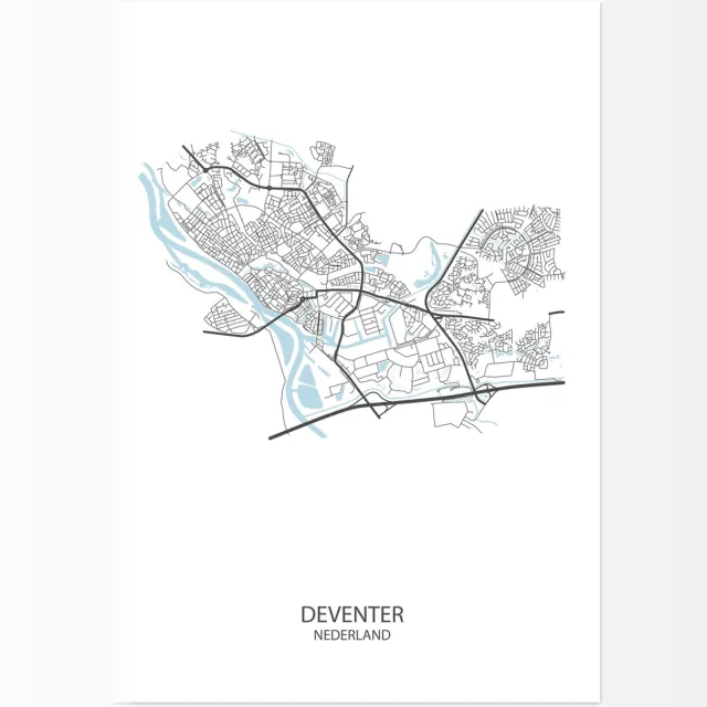 De Lange Koe Poster - Deventer Plattegrond - 42 X 29.7 Cm - Wit