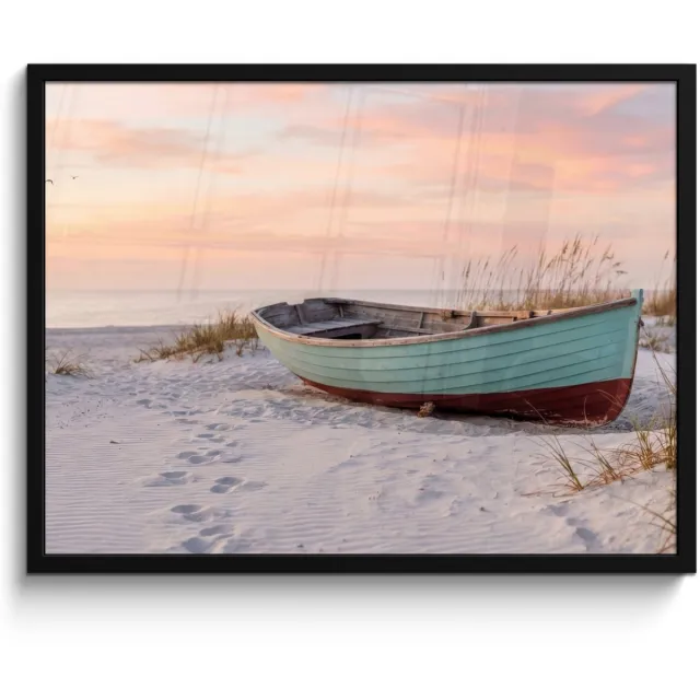 FrameYourWall Poster in lijst - Fotolijst 70x50 cm - Posters - Rustiek - Roeiboot - Zandstrand - Posterlijst zwart - Decoratie - Wanddecoratie woonkamer - Muurdecoratie slaapkamer