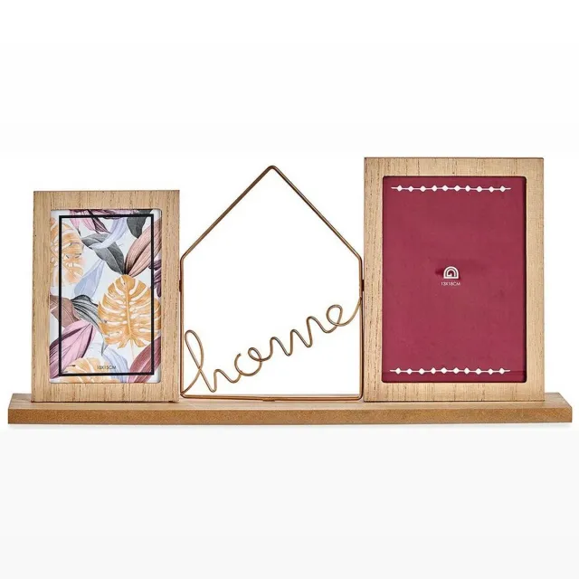 Gift Decor Fotolijsten Home Bruin 2 fotos Metaal Hout (6 x 21,5 x 46 cm)