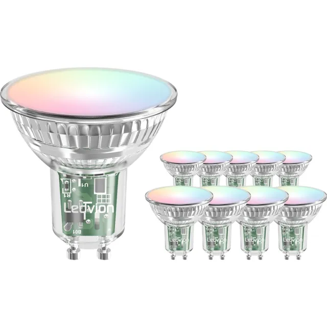 LEDVION 10X Smart RGB+CCT GU10 LED Spot - 4,9W - 345L - Dimbaar - Wifi-Alexa & Google Home