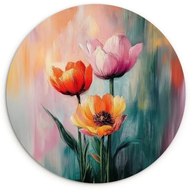 WallCircle Wandcirkel 30x30 cm - Muurcirkel Dromerig - Bloemen - Verfijnde details - Muurdecoratie woonkamer - Wanddecoratie slaapkamer - Kamer decoratie accessoires - Ronde schilderijen Bloemen - Kleurrijk