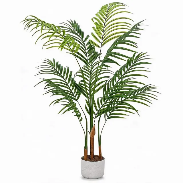 Triumpunpre Kunst Areca Palm - 120cm, duurzaam PEVA, vormbare bladeren met witte pot voor zakelijk gebruik groen
